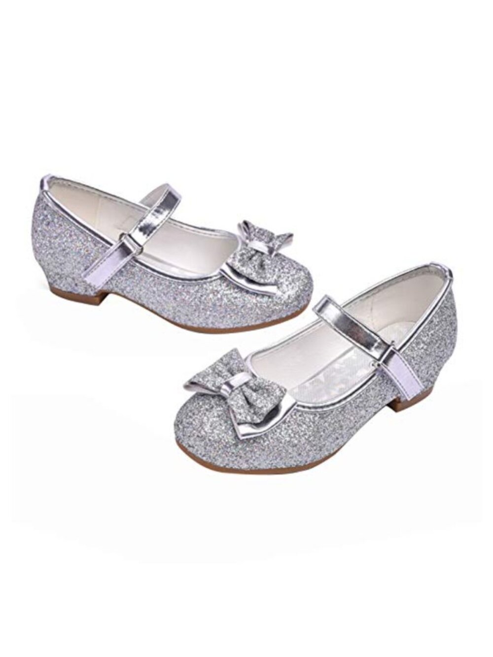 Girls Glitter Princess Dress Shoes Flower Mary Jane Low Heels